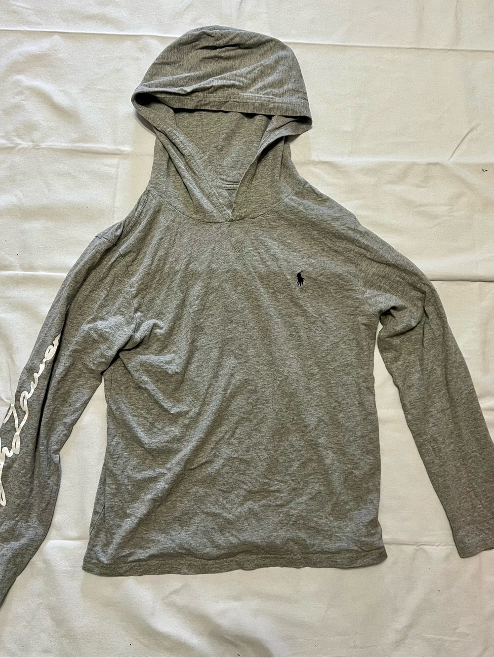 Polo Ralph Lauren Boys Lightweight Hoodie Sz L 14-16 Gray Big Pony Graphic